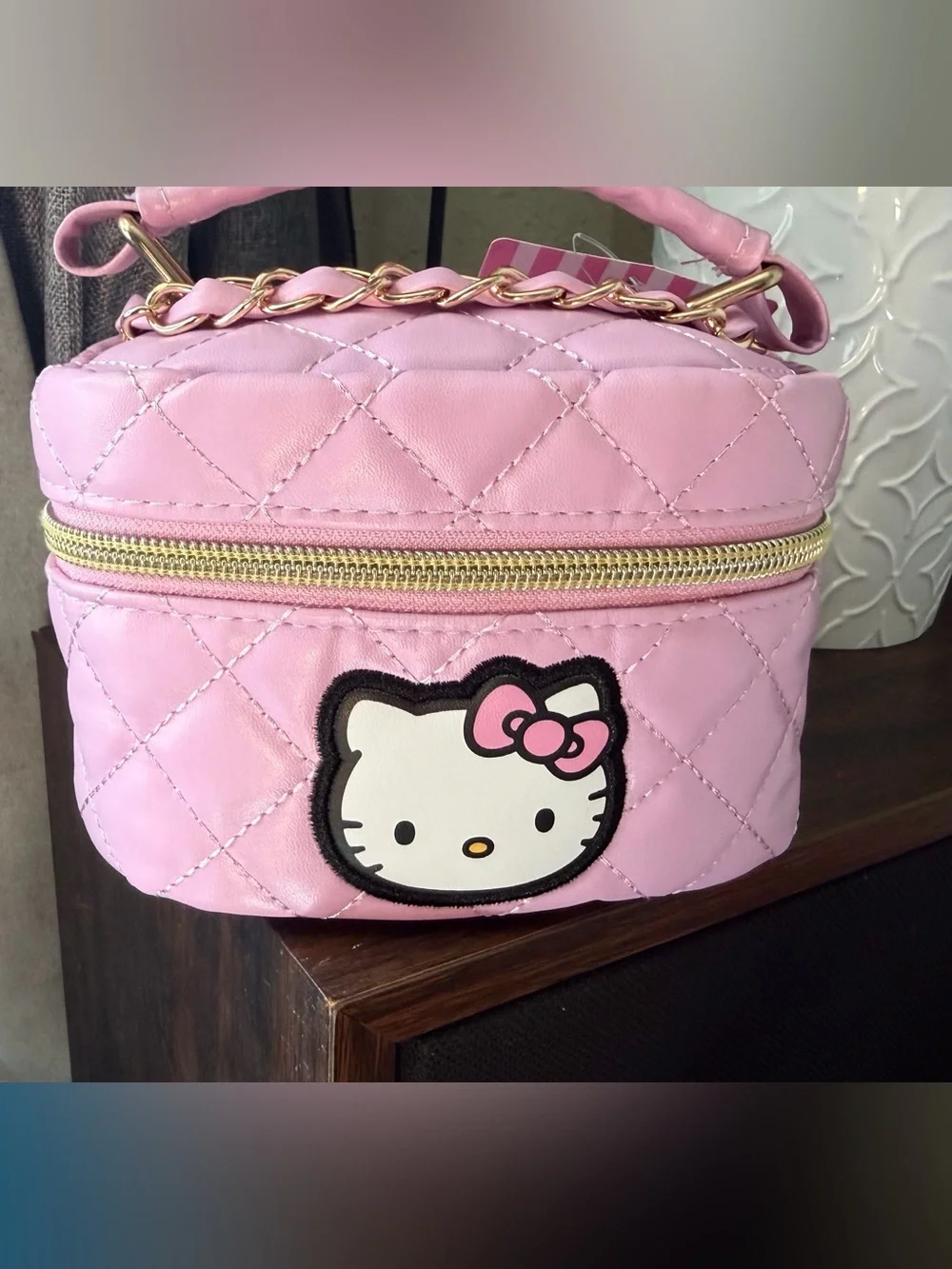Hello Kitty Quilted Pink Kids Vanity Case with Gold Zipper